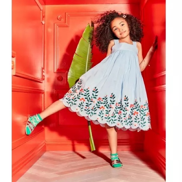 Janie and Jack Other - Blue Dress with Floral Embroidery